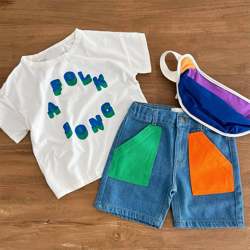 2025 Kid Clothes New Spring Sumemer Korean Baby Boys Girls Cotton Cartoon Short Sleeve T Shirts Children's Outerwear Clothings