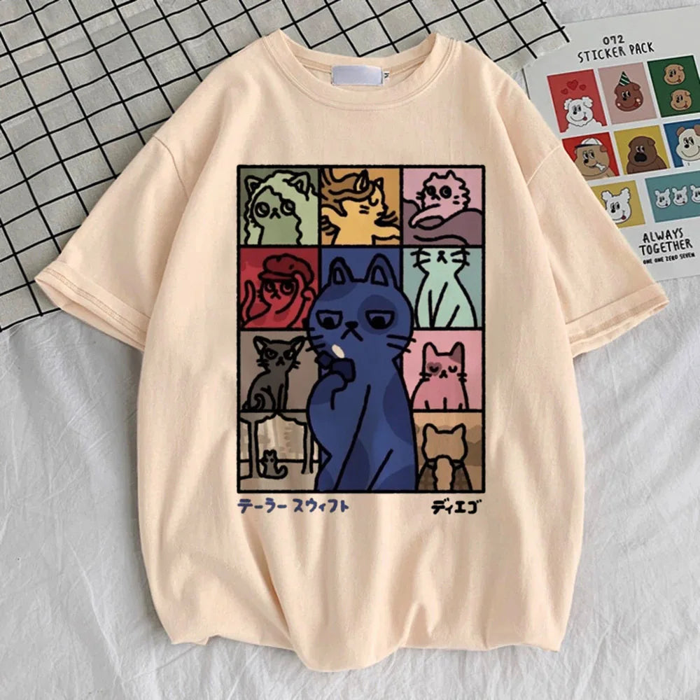 Funny Cat t shirt teen 2000s Retro Punk Pastel hip hop anime tshirt aesthetic Graphic anime harajuku korean clothes hip hop