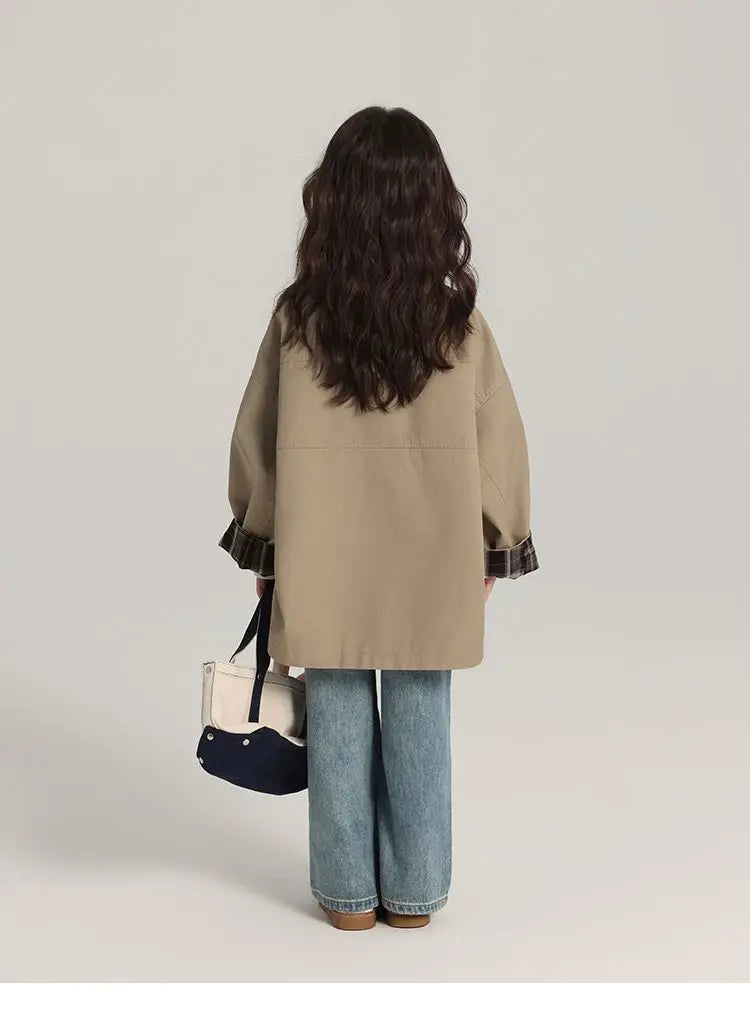 Kids Girls Cotton Teens Spring Autumn Windbreaker Coats Khaki Princess Oversize Coat Medium Long Outerwear Trench Clothes 1-12Y