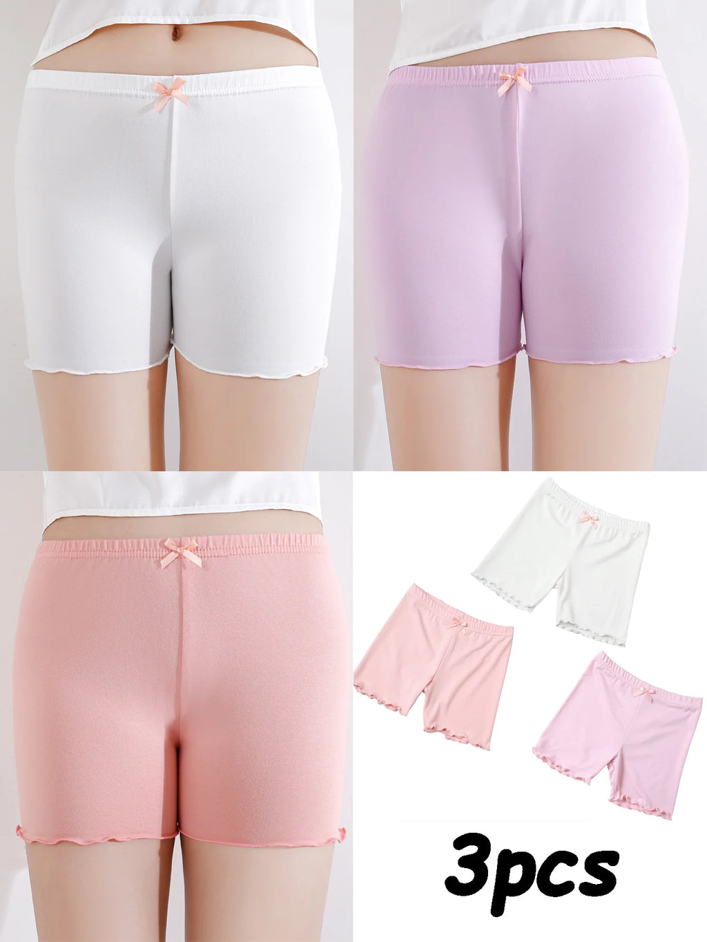 3 Pcs/Pack Summer Girls Shorts Kids Safety Pants Adorable Underwear Clothes Children Cute Bow Short Underpants for Young Girls