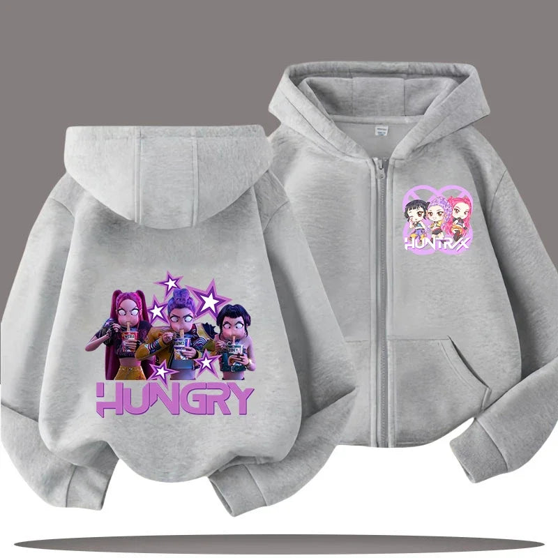 Funny Zip Up Sweatshirts Kpop Demon Hunters Hoodie Children Clothes Kid Girl Boy Sweatshirt Zipper Hoody Baby Casual Top