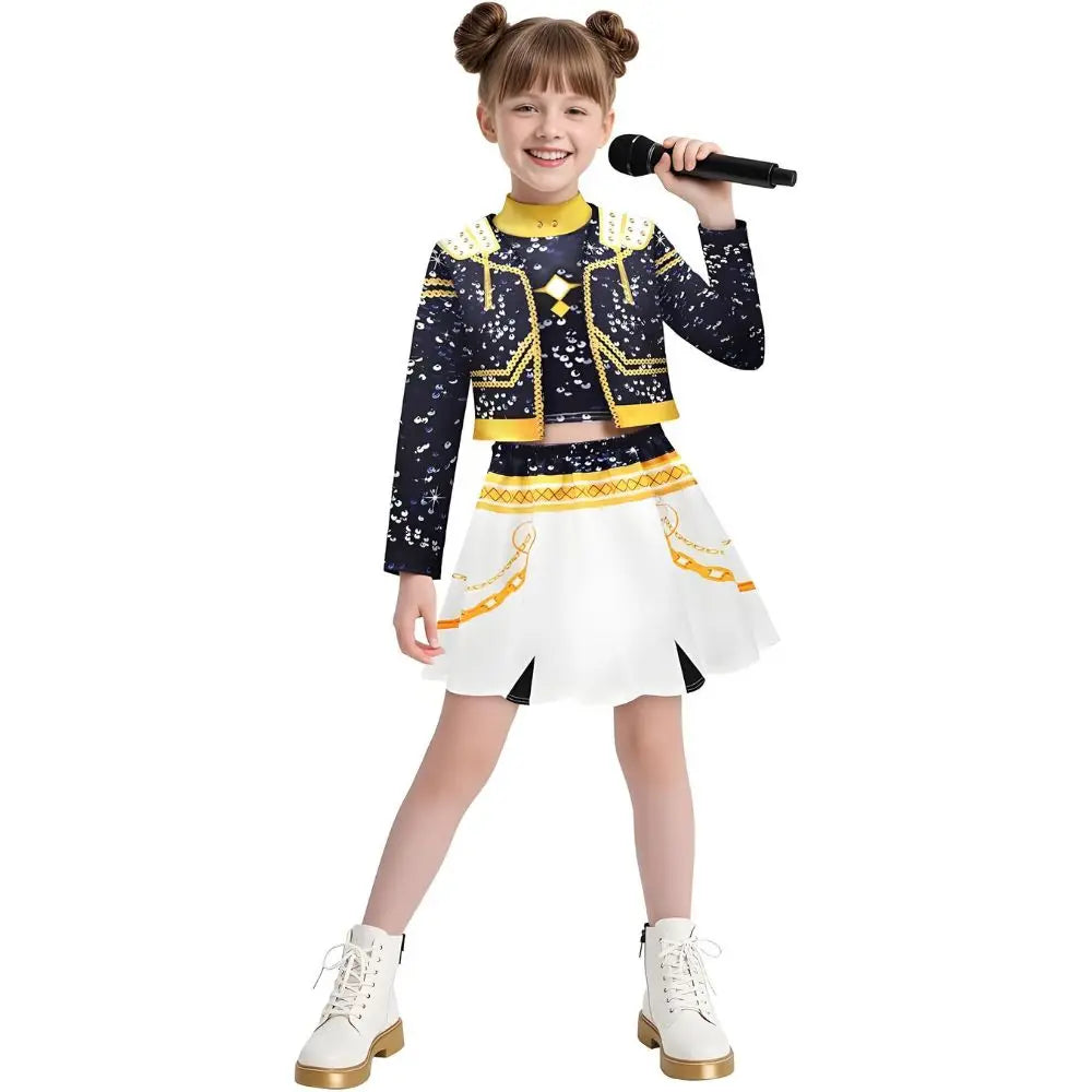 Kids Girls Kpop Rumi Zoey Mira Demon Hunters Cosplay Costume Disguise for Child Printed Clothes Roleplay Halloween Carnival Suit