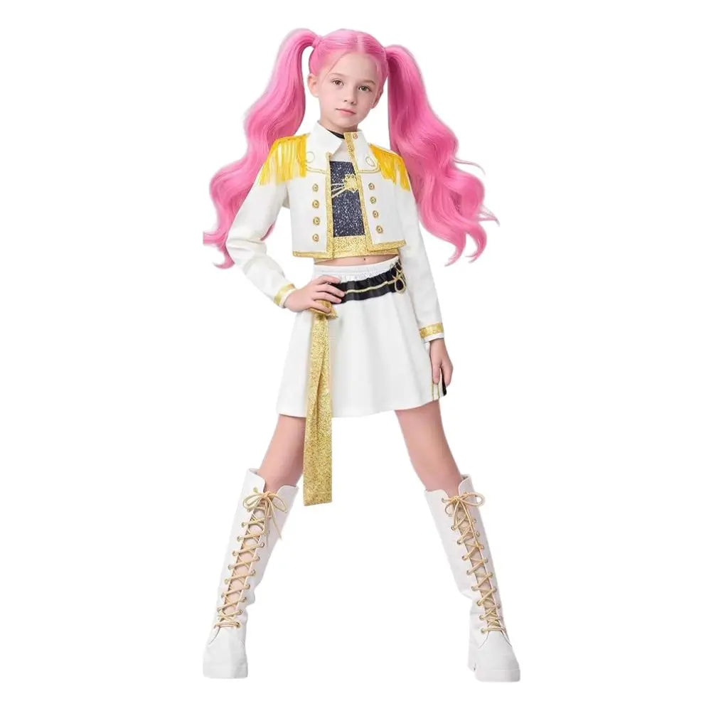 Kids Girls Kpop Rumi Zoey Mira Demon Hunters Cosplay Costume Disguise for Child Printed Clothes Roleplay Halloween Carnival Suit