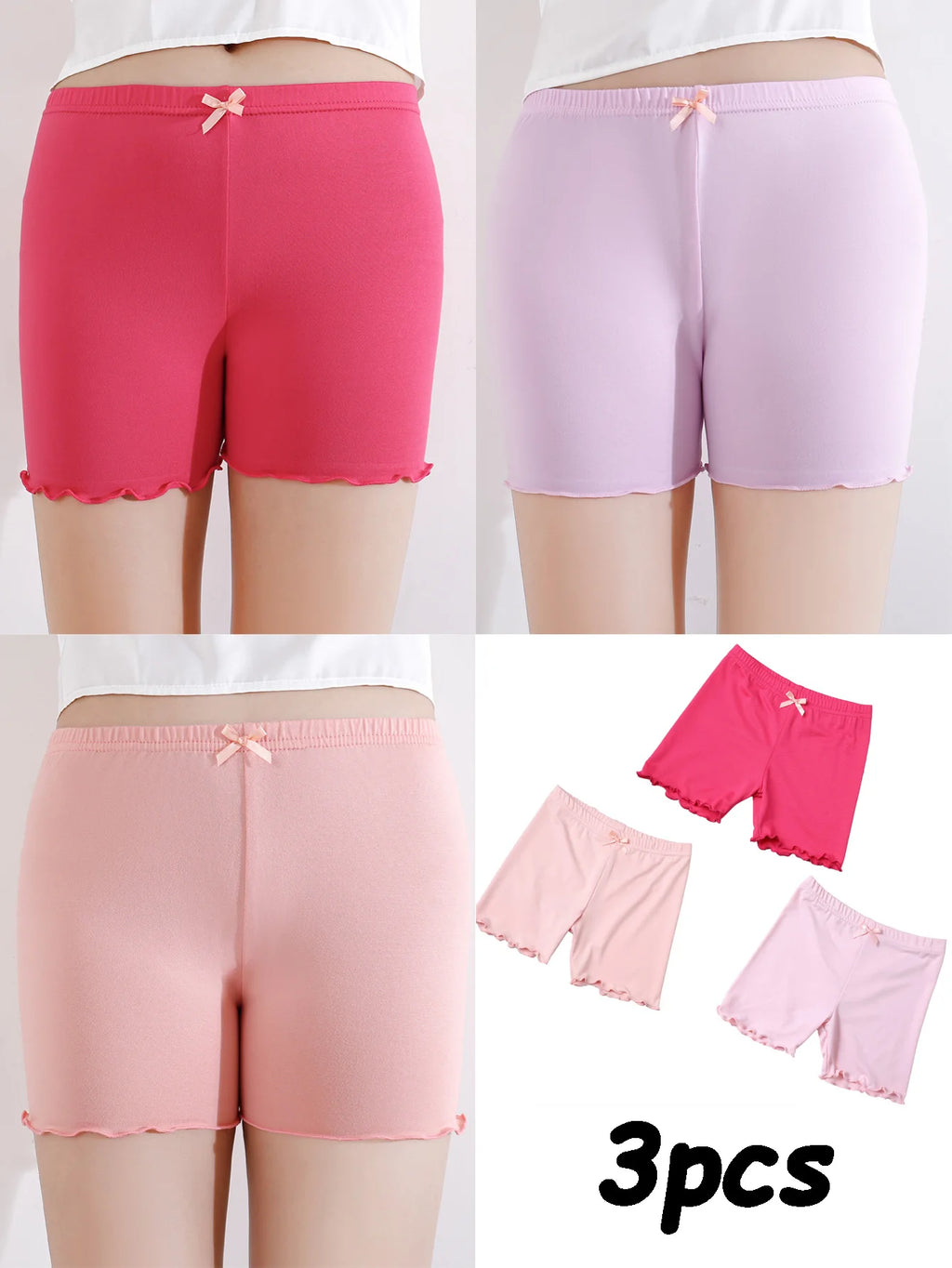 3 Pcs/Pack Summer Girls Shorts Kids Safety Pants Adorable Underwear Clothes Children Cute Bow Short Underpants for Young Girls
