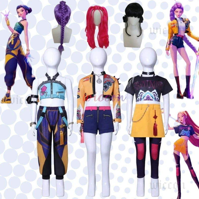 Kids Kpop Demon Hunter Cosplay Mira Rumi Zoey Full Set Halloween Stage Dance Clothes