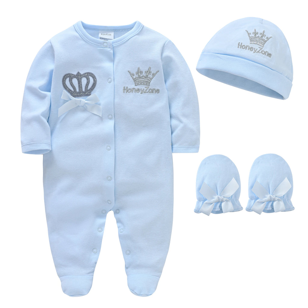 4 Pcs/set Baby Clothing Set Newborn Boys Jumpsuit +Hat+Mittens Baby Girls Pink Romper 100% Cotton Soft Kids Clothes for 0-9 M