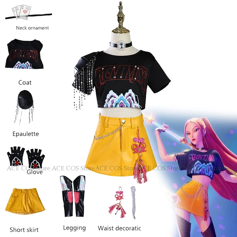 Huntrix K-Pop Mira Rumi Zoey Demon Hunters Stage Cosplay Clothes Costume Wig Halloween Women Girl Group Idol Roleplay Kid Outfit