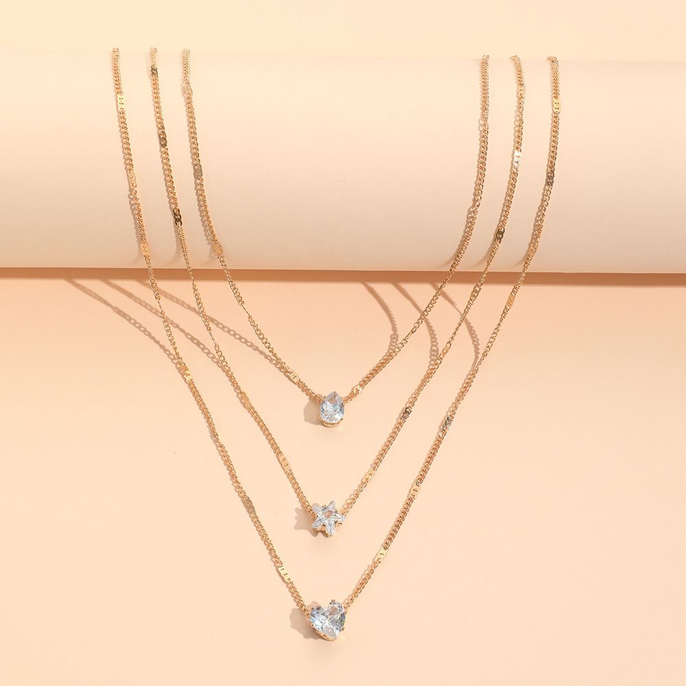Zircon Necklace Multi-layer Five-pointed Star Love Water Drop Pendant