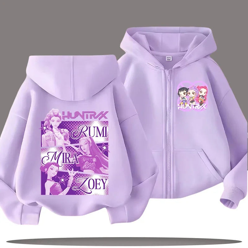 Funny Zip Up Sweatshirts Kpop Demon Hunters Hoodie Children Clothes Kid Girl Boy Sweatshirt Zipper Hoody Baby Casual Top