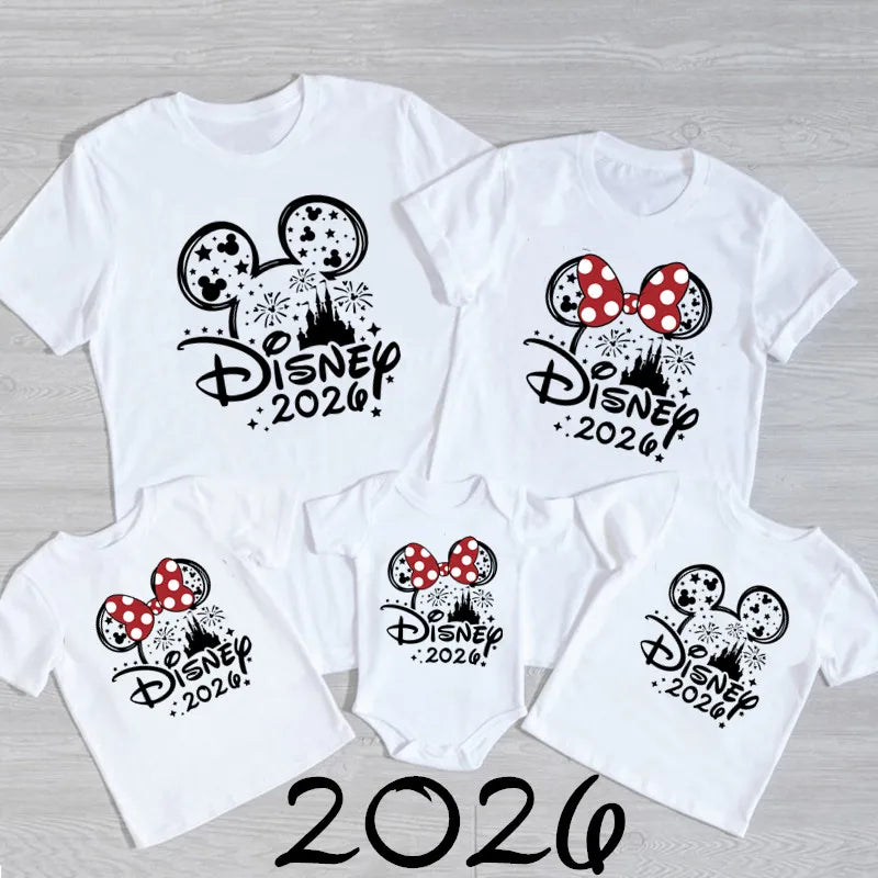 2026 Disney Trip Mickey Minnie Mouse Family Matching Shirts Cotton Dad Mom Bro Sis Kids T Shirt Baby Rompers Matching Clothes