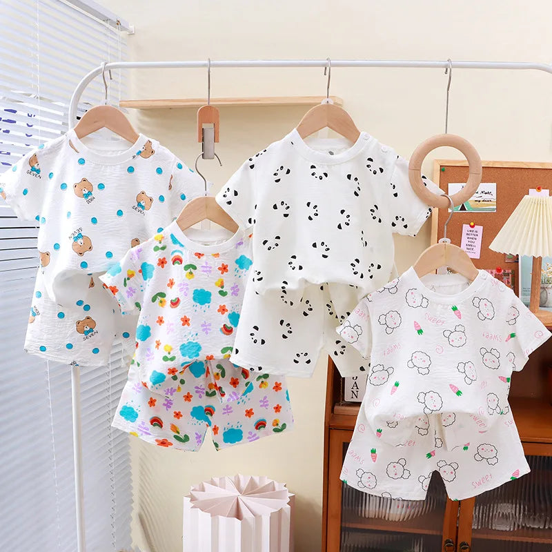 Summer Children Clothes Pajama Set Soft Solid Color Comfortable Clothing Kids Girls Boys Pajamas Sleepwear