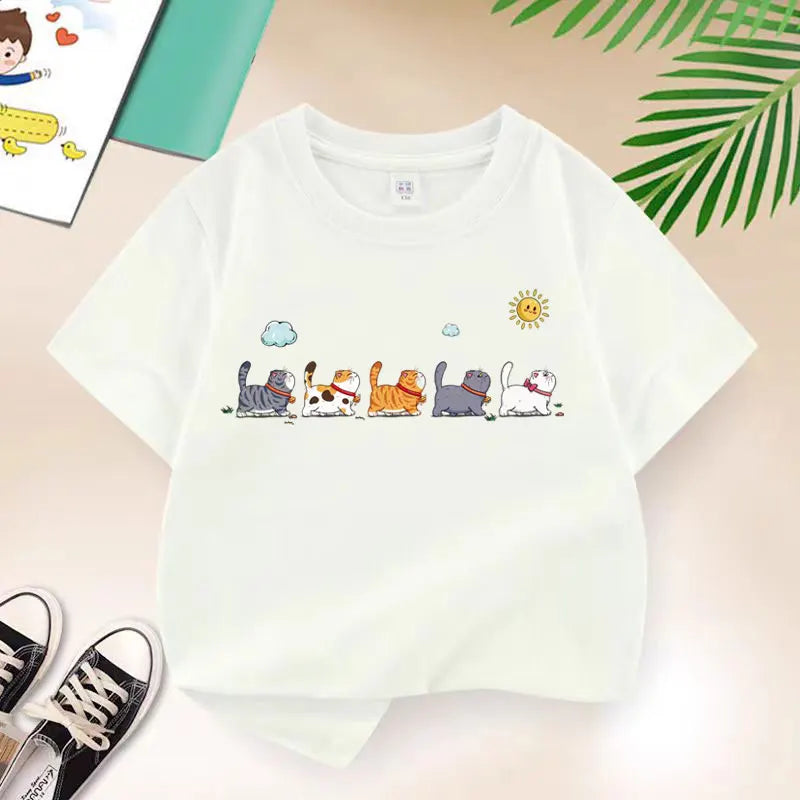 The Cat Family T-shirt for Boys Cotton Kids T Shirt Cartoon Children Casual Clothes Teen Baby Boy Summer Tops 6 8 10 12 Years