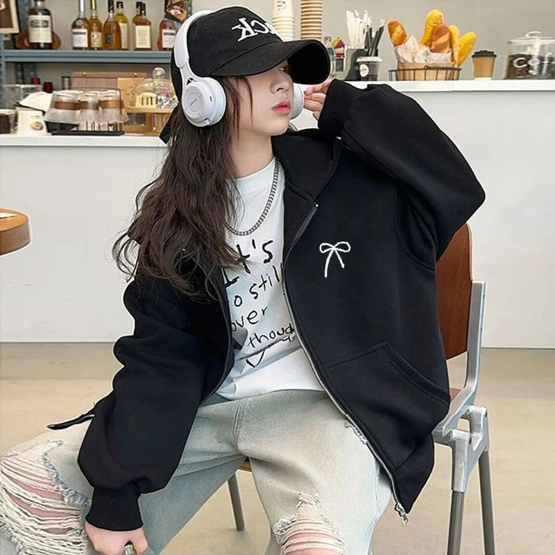 Girls Casual Jackets New Spring Sweatshirt Coats Autumn Kids Bow Print Thin Zipper Outerwear Teen Sport Clothes 5-14 Years