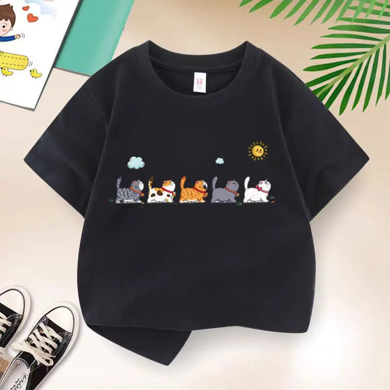 The Cat Family T-shirt for Boys Cotton Kids T Shirt Cartoon Children Casual Clothes Teen Baby Boy Summer Tops 6 8 10 12 Years