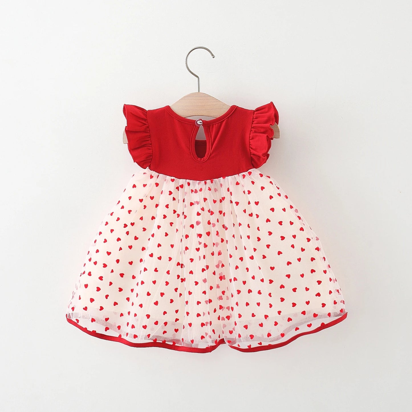 Baby Girl Red Dress Heart Embroidered Mesh Bow Tutu Dress Kids Birthday Party Clothes