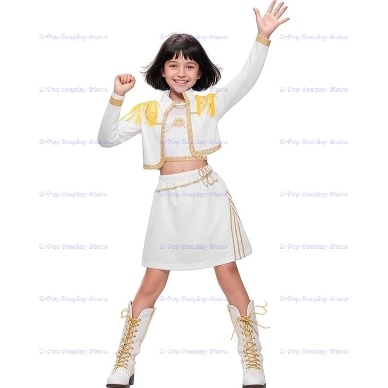 ‌‌‌Anime Kpop Demon Hunter Cosplay Rumi Zoey Mira Cosplay Full Suit Kids Girls Style Kids Stage Performance Clothes Halloween