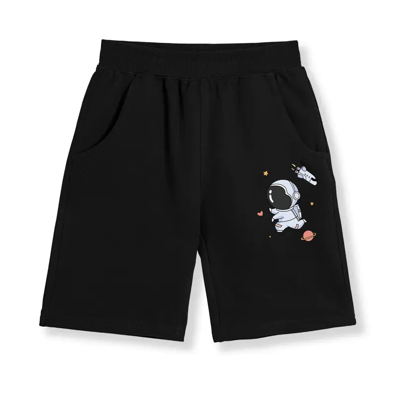 Teen Boys School Sports Shorts Astronaut Cartoon Short Pants Children Summer Cotton Sweatpants Loose Clothes 3-14T