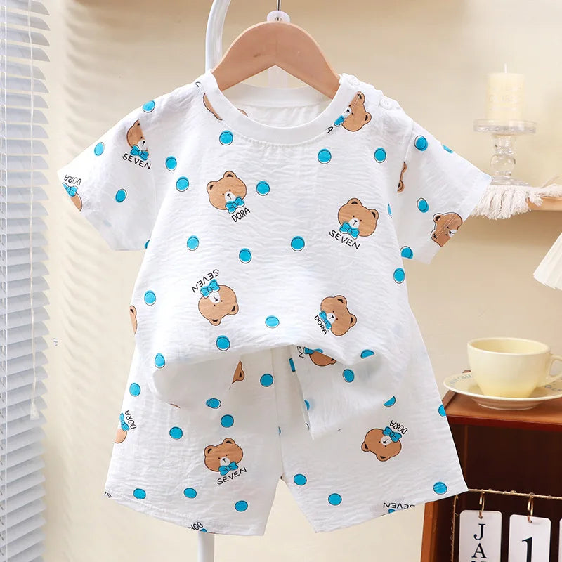 Summer Children Clothes Pajama Set Soft Solid Color Comfortable Clothing Kids Girls Boys Pajamas Sleepwear