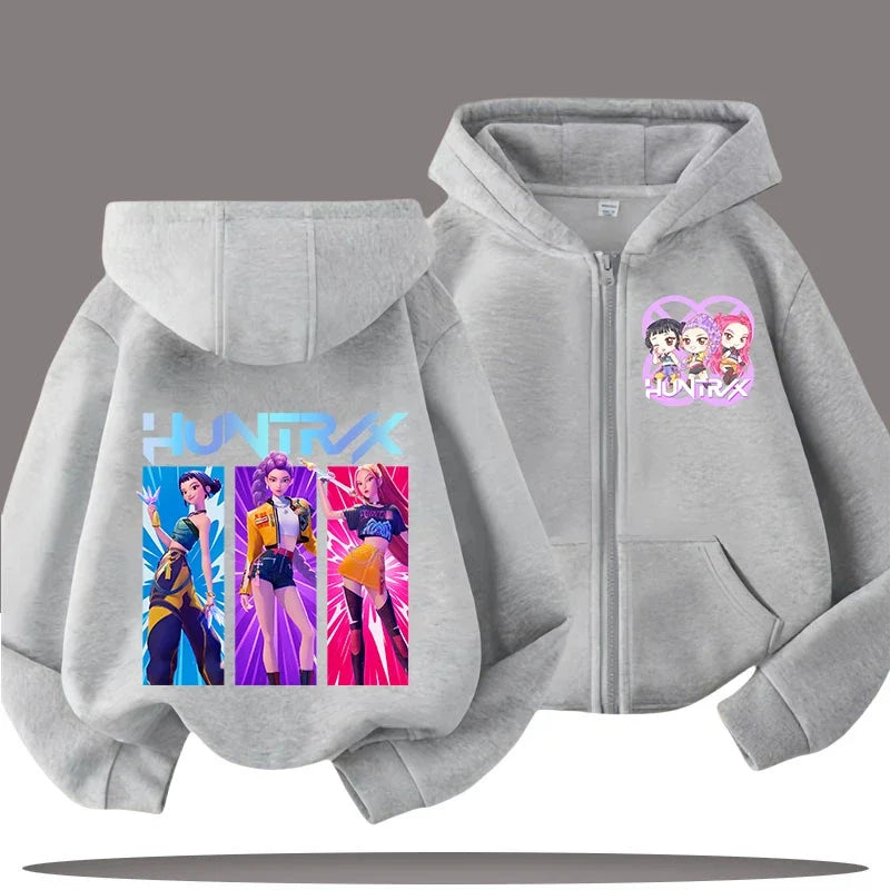 Funny Zip Up Sweatshirts Kpop Demon Hunters Hoodie Children Clothes Kid Girl Boy Sweatshirt Zipper Hoody Baby Casual Top