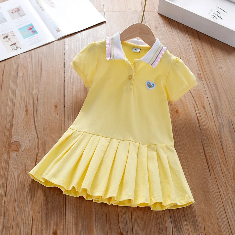 Toddler Girls' Dress Ages 2-6 Yellow Collared Summer Cotton Clothes for Children Cute Casual Outfit
