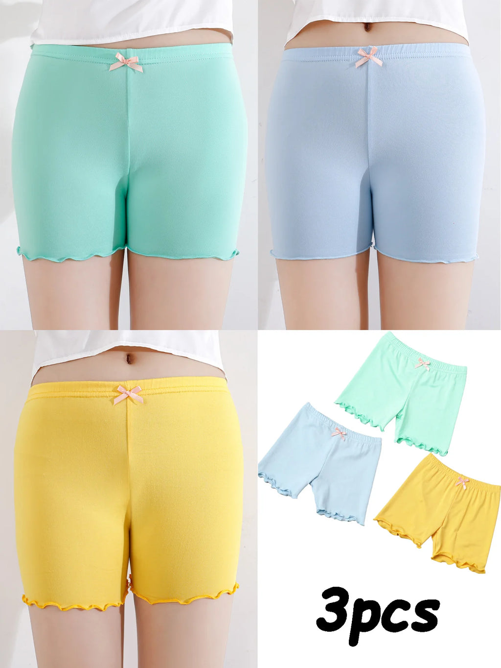 3 Pcs/Pack Summer Girls Shorts Kids Safety Pants Adorable Underwear Clothes Children Cute Bow Short Underpants for Young Girls