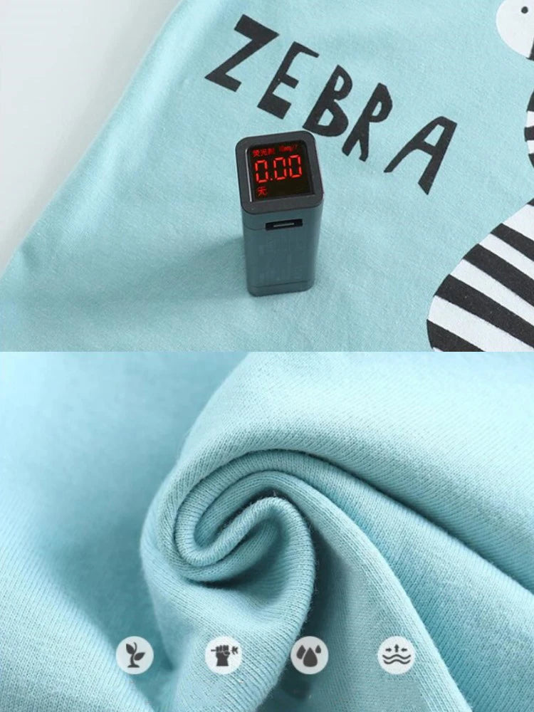 1-6 Years Kids Summer Tees+Stripe Shorts 2-piece Clothes Set Pajama Cotton Underwear Cartoon Zebra Dinosaur Print Sleepwear Suit