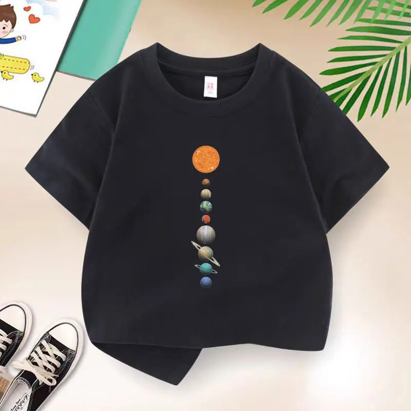 Cosmic Planets T-shirt for Boys Cotton Kids T Shirt Sport Children Casual Clothes Teen Baby Boy Summer Tops 6 8 10 12 Years