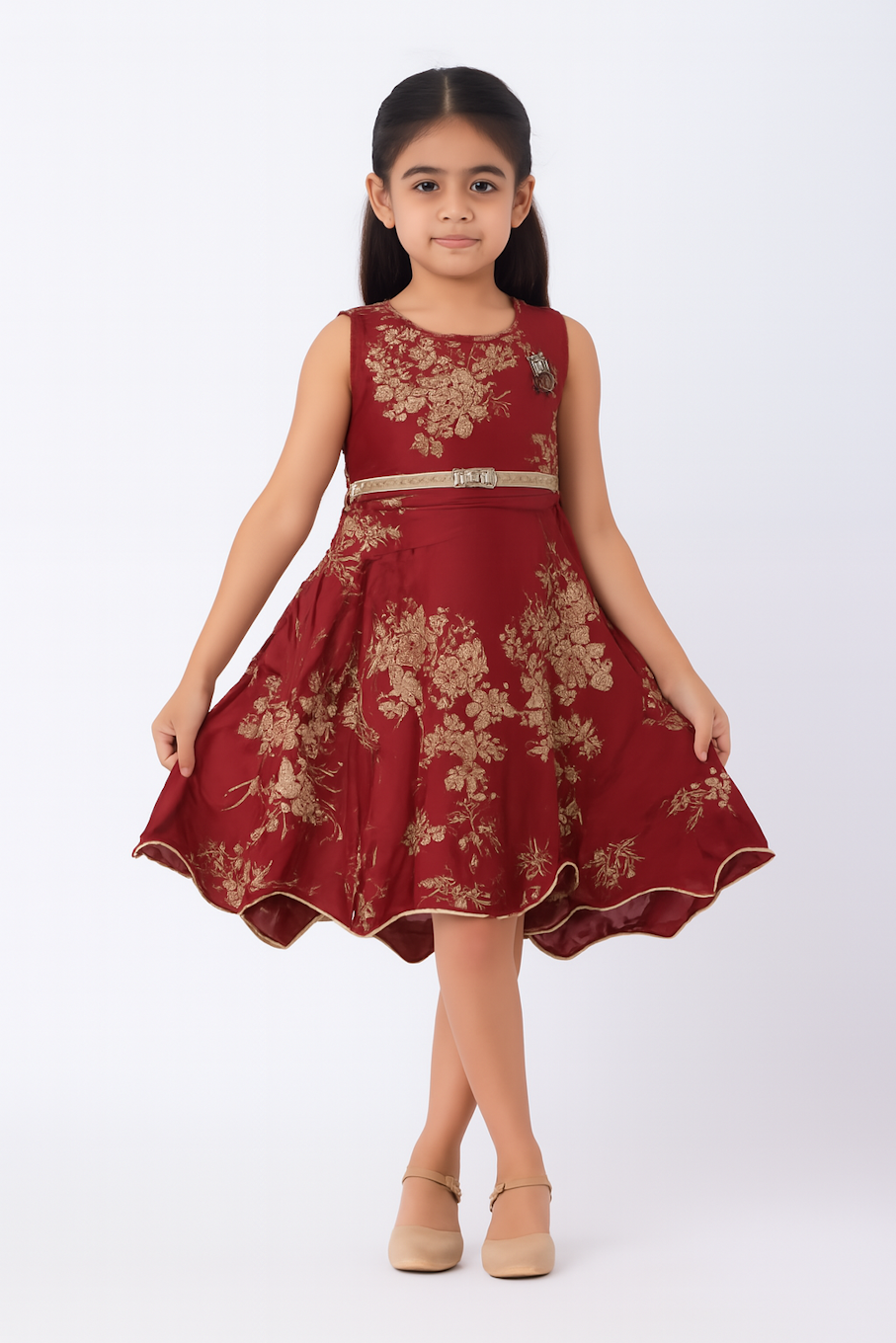 Dress For Baby Girls, Maroon (Size-XL)