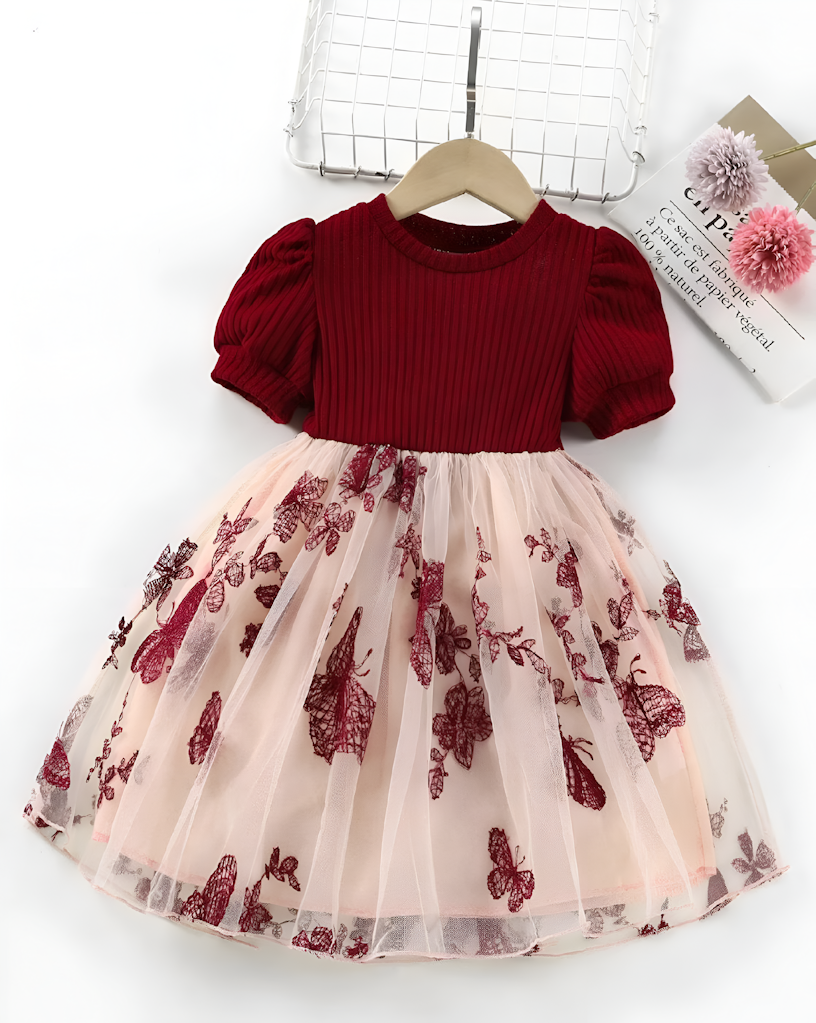 Beautifull Butterfly Craved Fit & Flare Dress For Girls Size 3-4 Years