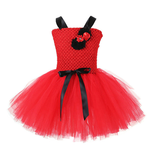 Children Girls’ Halloween Costume Set: Sleeveless Red Tulle Dress with