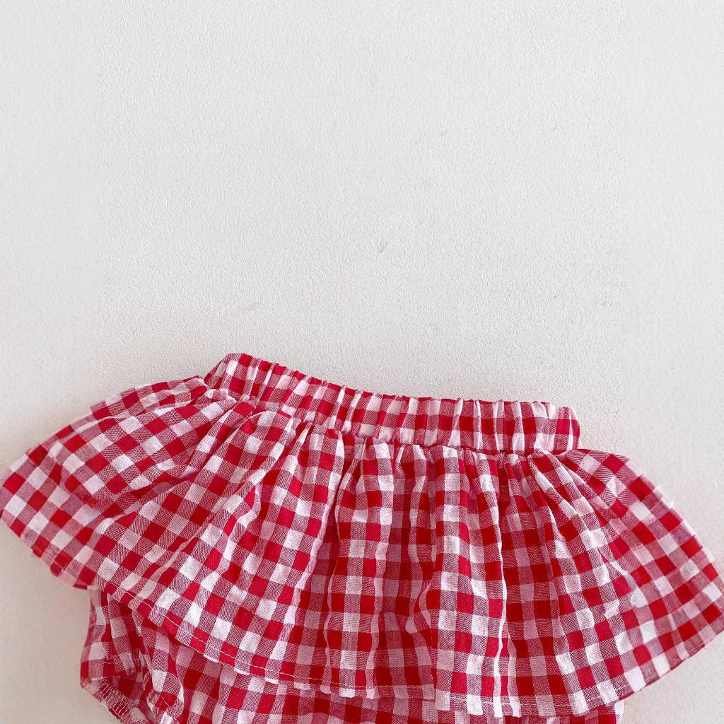 Summer Hot Selling Baby Kids Girls Sleeveless Plaid Pattern Top Vest and Bloomers Clothing Set
