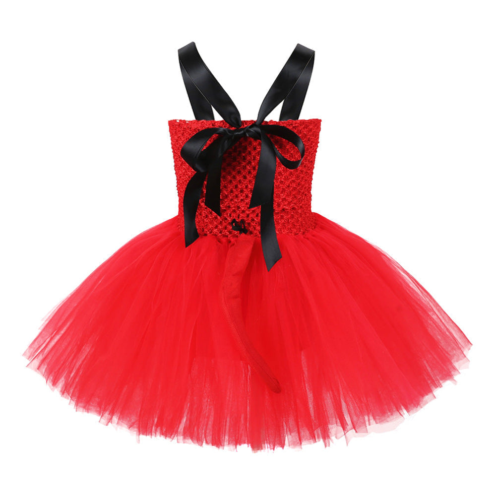 Children Girls’ Halloween Costume Set: Sleeveless Red Tulle Dress with