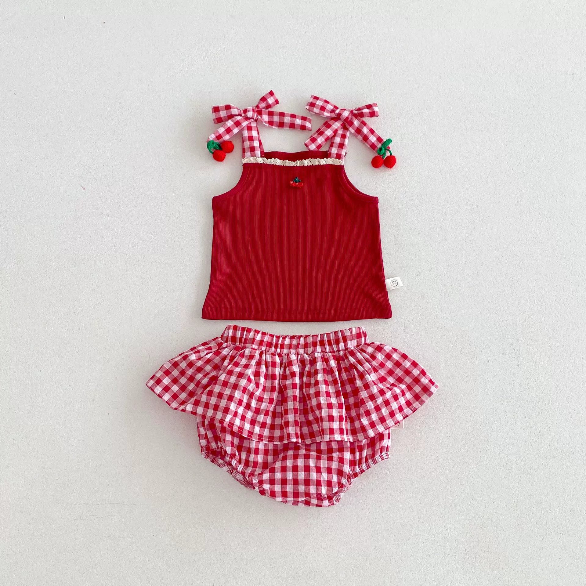 Summer Hot Selling Baby Kids Girls Sleeveless Plaid Pattern Top Vest and Bloomers Clothing Set