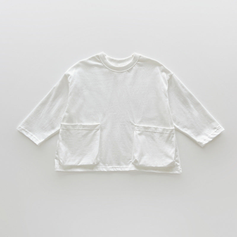 Autumn Arrival Baby Kids Unisex Comfortable Solid Color Pocketed Long Sleeves Top