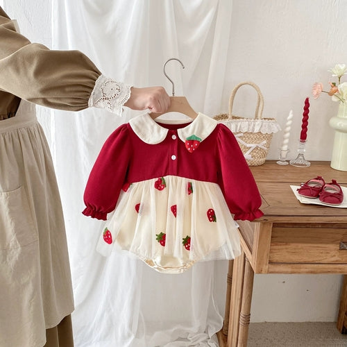 Autumn Arrival Baby Girls Long Sleeves Strawberry Pattern Color