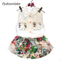 2018 New Fashion Summer Children Girl Set Kids Clothes Flowers Chiffon