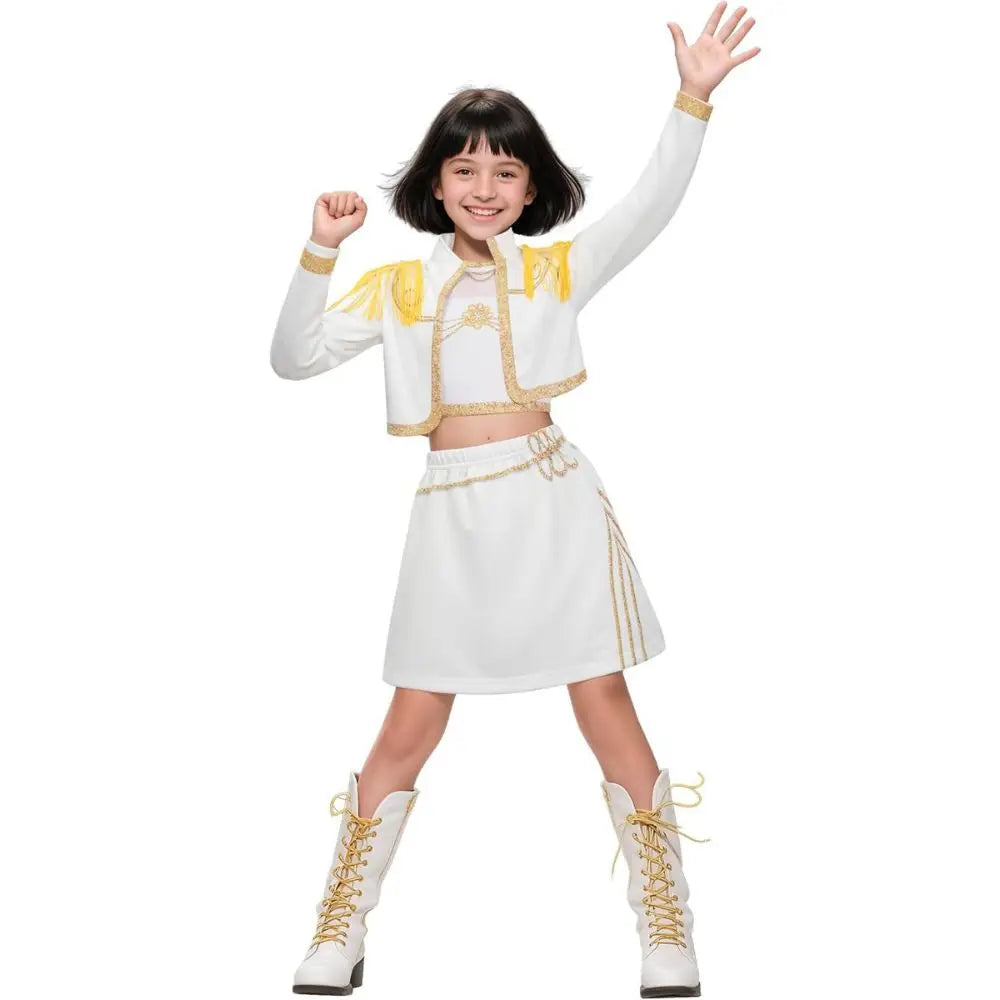 Kids Girls Kpop Rumi Zoey Mira Demon Hunters Cosplay Costume Disguise for Child Printed Clothes Roleplay Halloween Carnival Suit