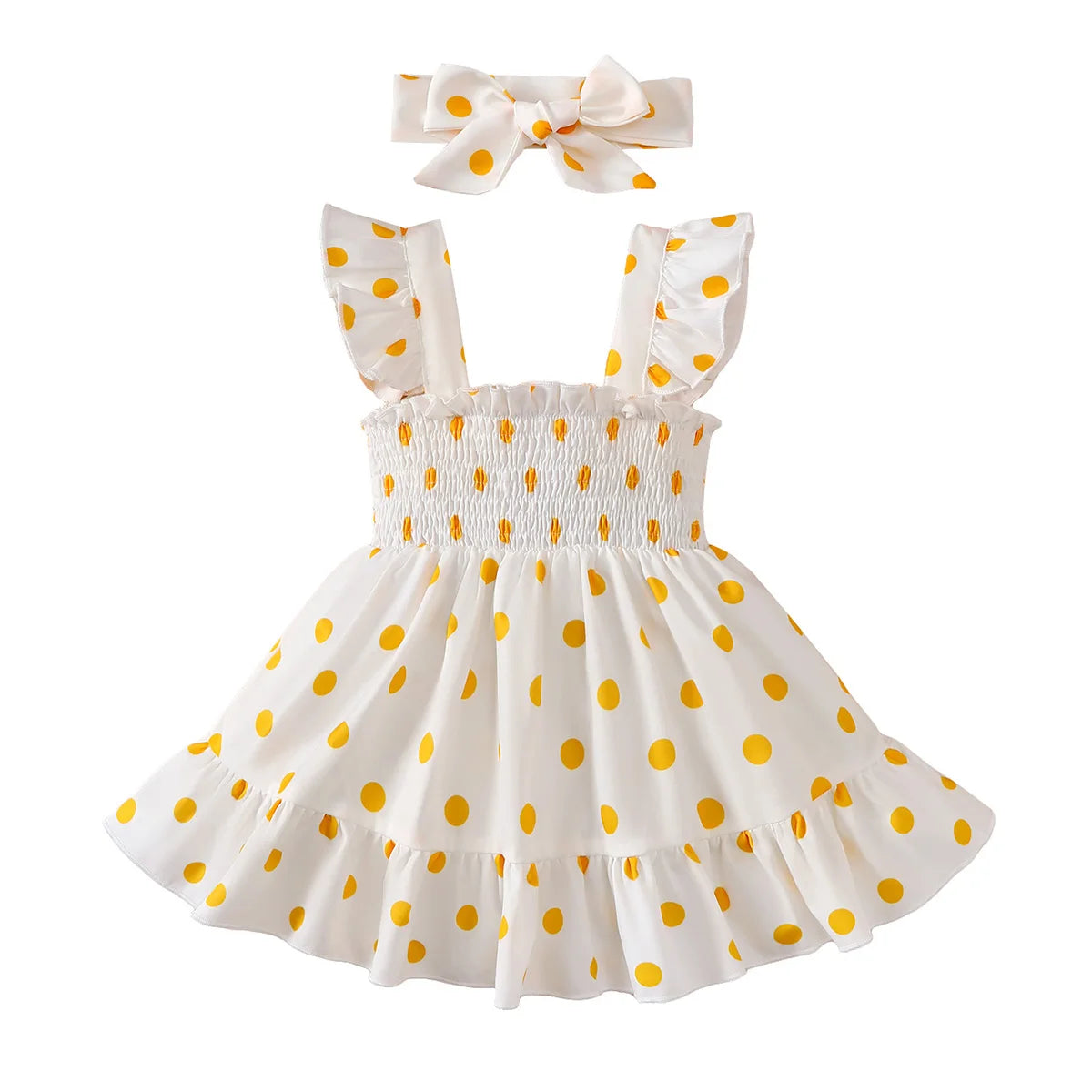 3-24Months Infant Baby Girl Golden Dot Slip Blue Dress Toddler Girl Summer Fashion Party Princess Dresses with Headband 2Pcs Set
